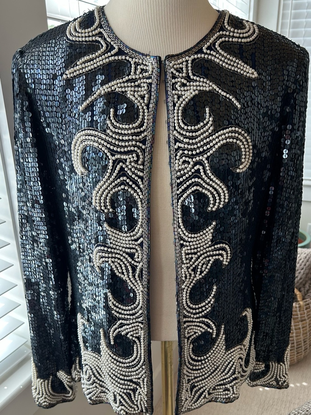 Vintage Stenay Women’s 100% Silk Evening Jkt Covered with Beads & Sequines, Sz M